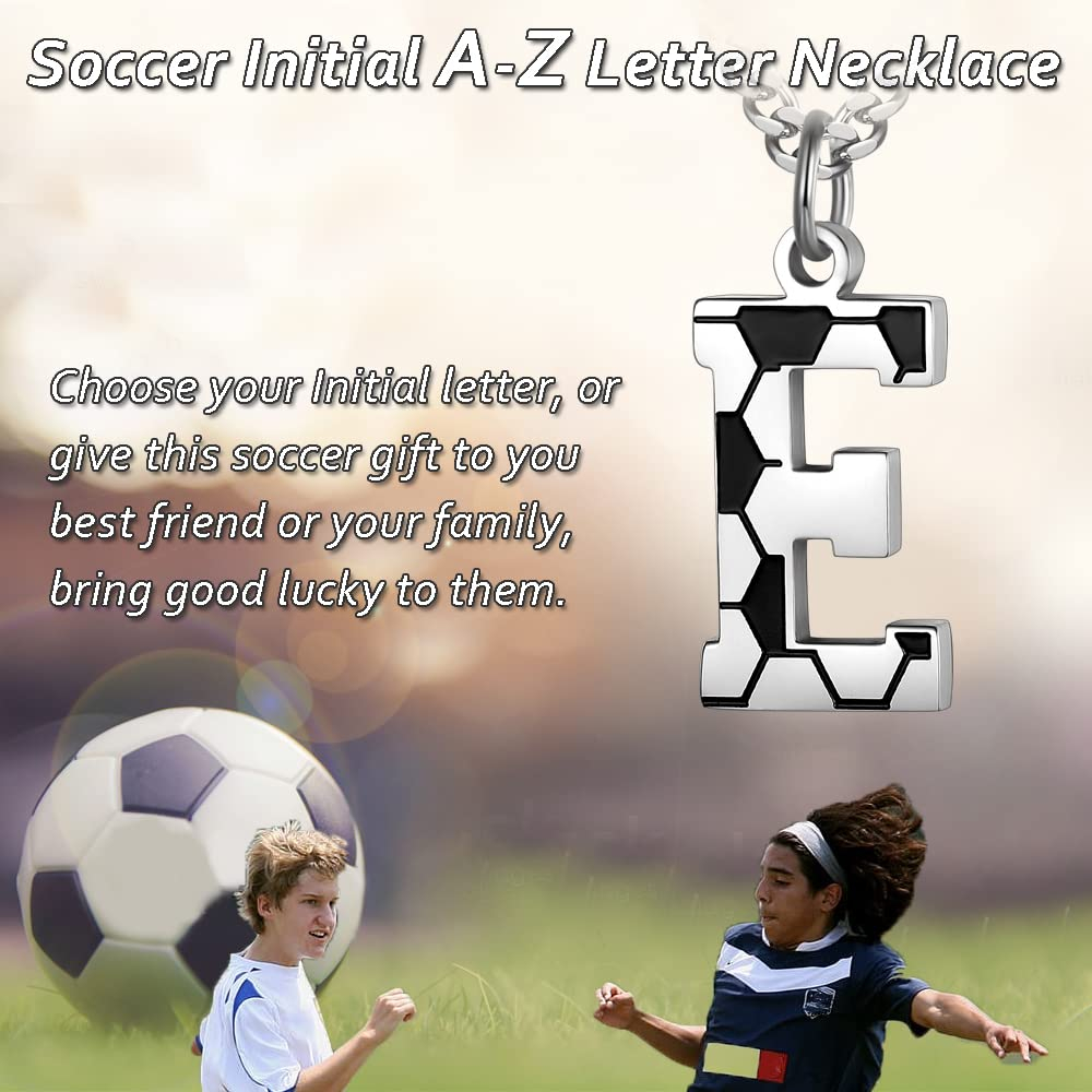 Initial A-Z Letter Soccer Necklace for Men - Charm Pendant With Stainless Steel