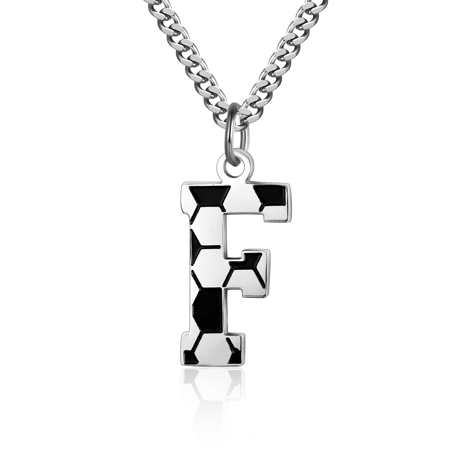 Initial A-Z Letter Soccer Necklace for Men - Charm Pendant With Stainless Steel