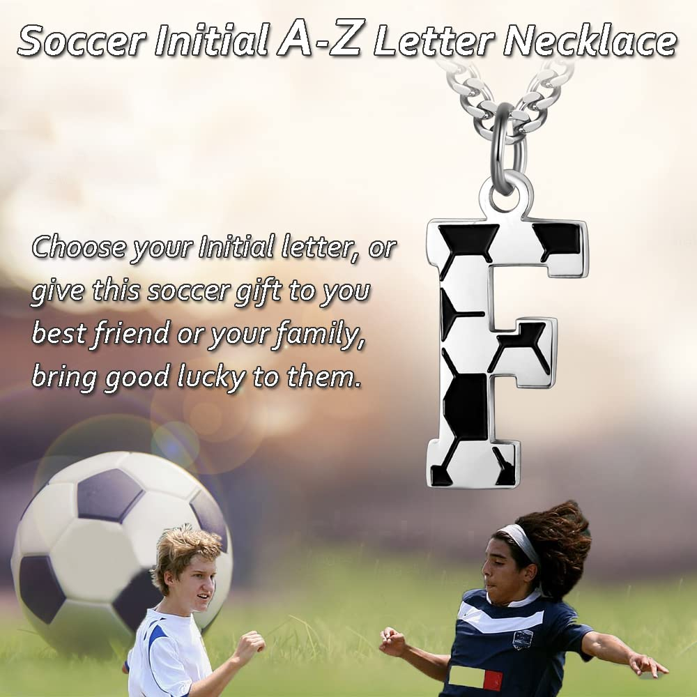 Initial A-Z Letter Soccer Necklace for Men - Charm Pendant With Stainless Steel