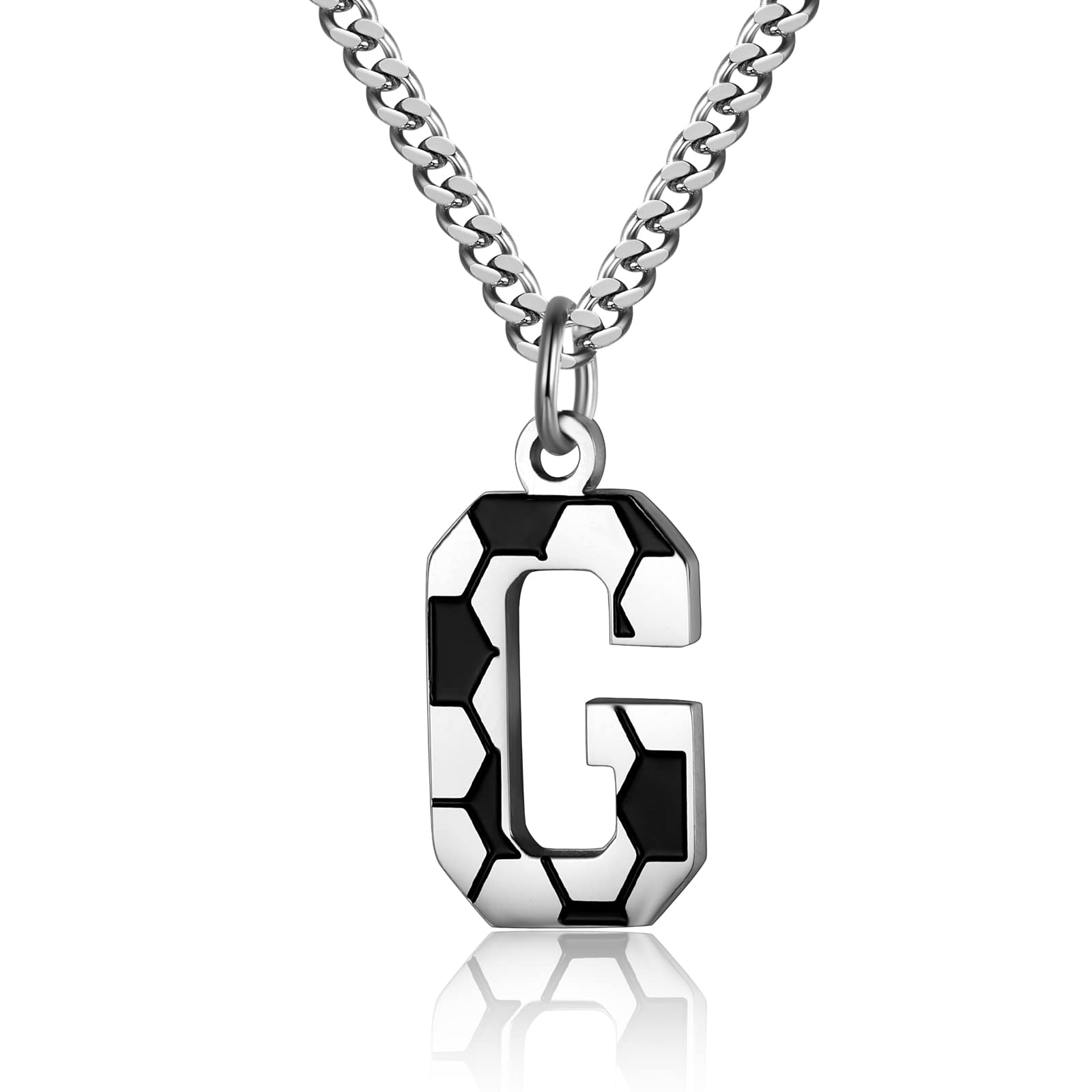 Initial A-Z Letter Soccer Necklace for Men - Charm Pendant With Stainless Steel