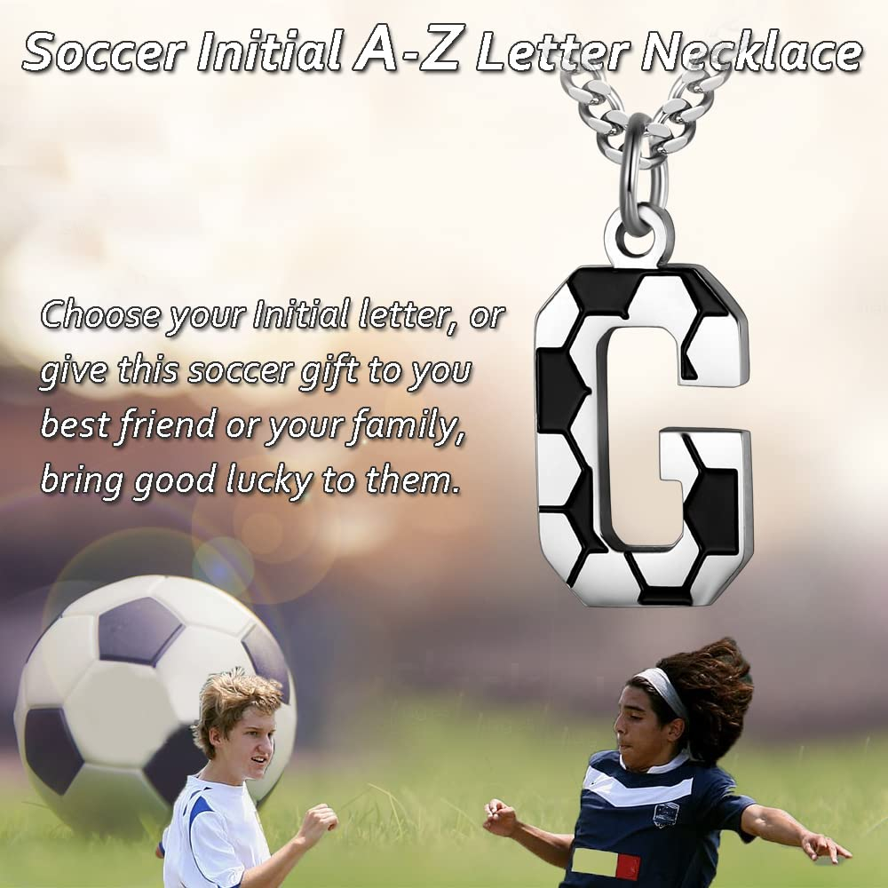 Initial A-Z Letter Soccer Necklace for Men - Charm Pendant With Stainless Steel