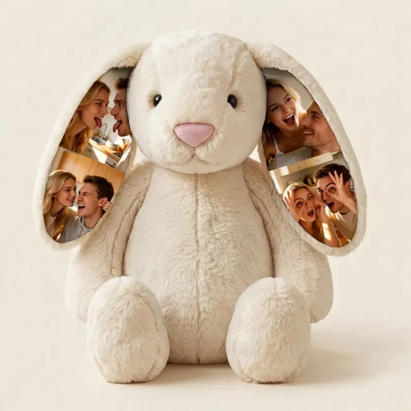 Custom Ears & Sweater Custom Photo Bunny Plush with Personalized Name Embroidery Cute Anniversary Gifts