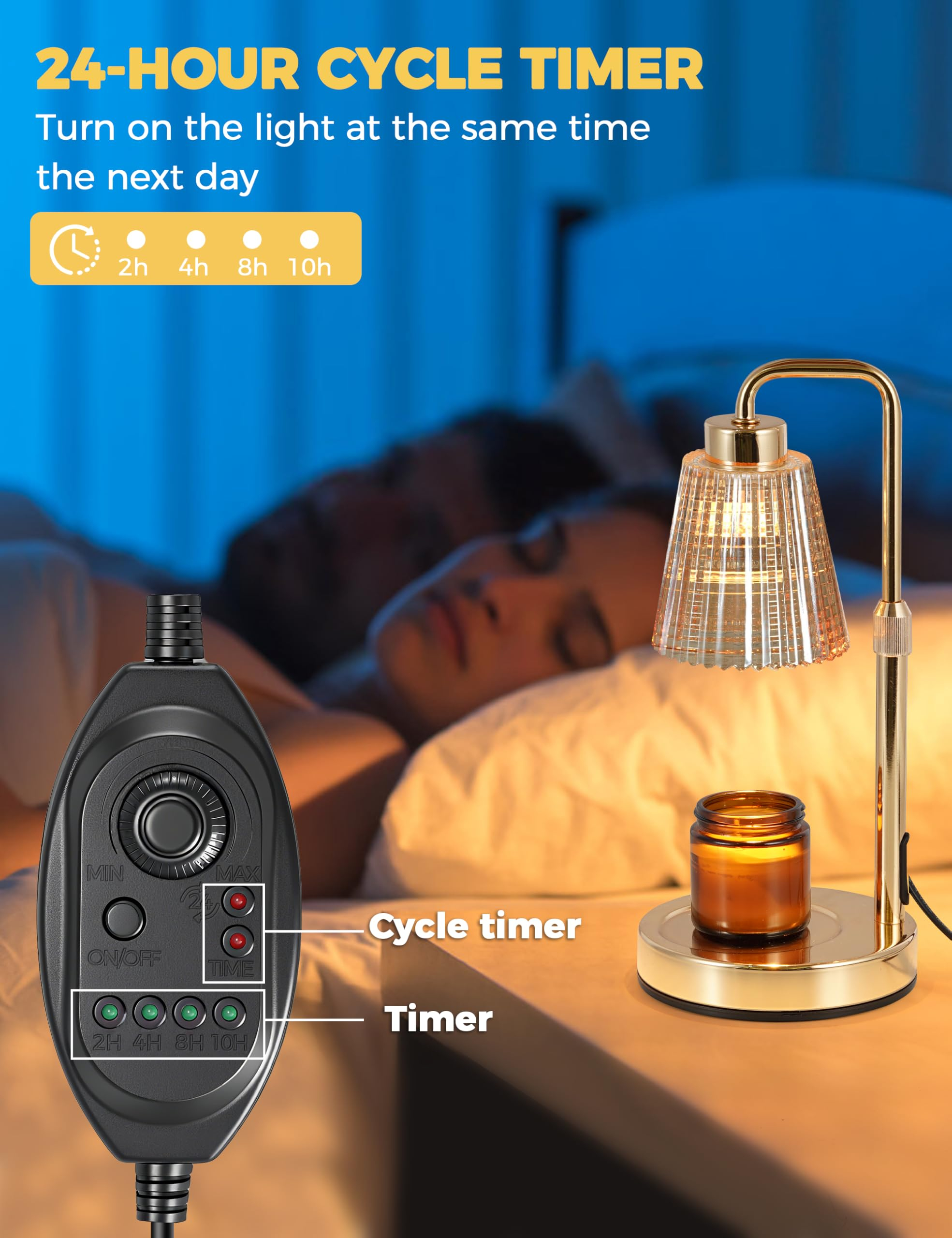 Candle Warmer Lamp with Cycle Timer, Birthday Gifts for Women Mom Her, House Warming Gifts New Home Room Decor, Wax Melt Warmer for Jar Candles with 2 Bulbs