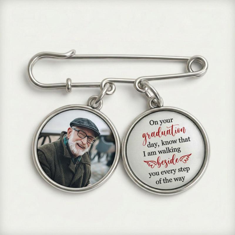 Graduation Walking Beside You Every Step - Personalized Lapel Pin With Photo Charms