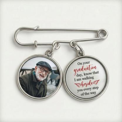 Graduation Walking Beside You Every Step - Personalized Lapel Pin With Photo Charms