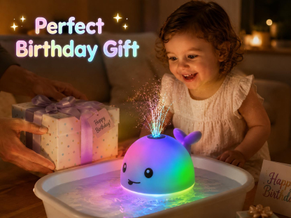 Bath Toys for Kids, Baby Bath Toys, Pool Water Toys for Toddlers, Babies Boy Girl Gifts, Light Up Whale Bath Toy Sprinkler, Birthday Bathtub Fountain Toy