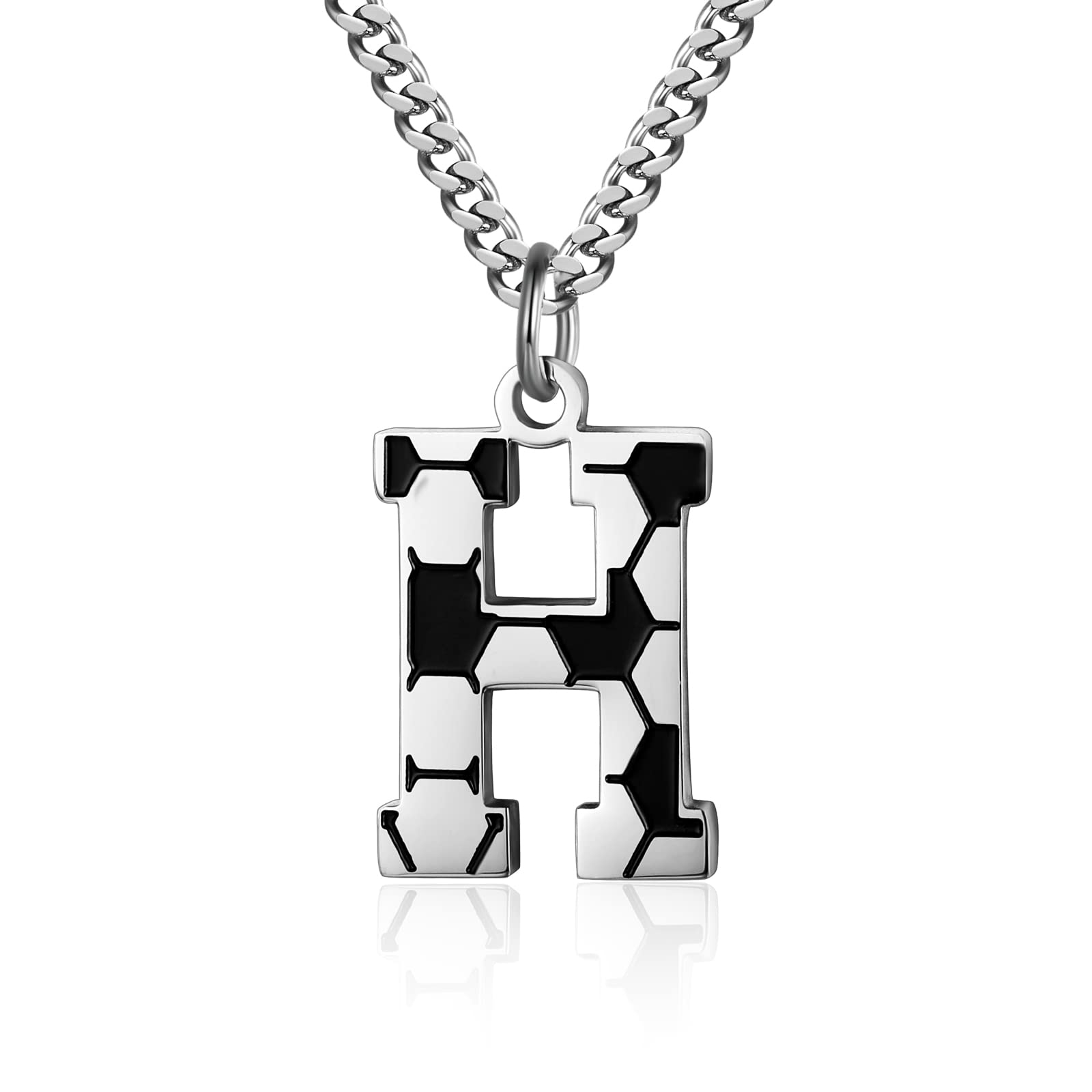 Initial A-Z Letter Soccer Necklace for Men - Charm Pendant With Stainless Steel