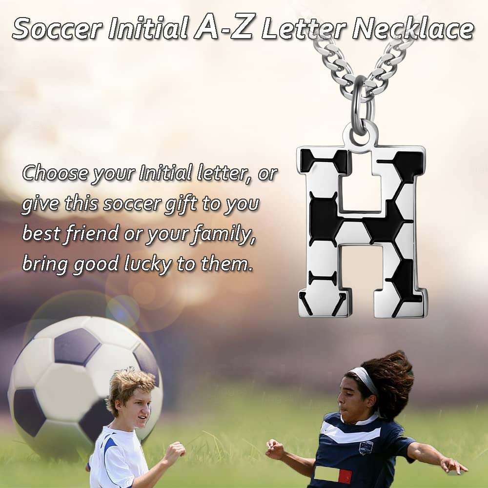 Initial A-Z Letter Soccer Necklace for Men - Charm Pendant With Stainless Steel