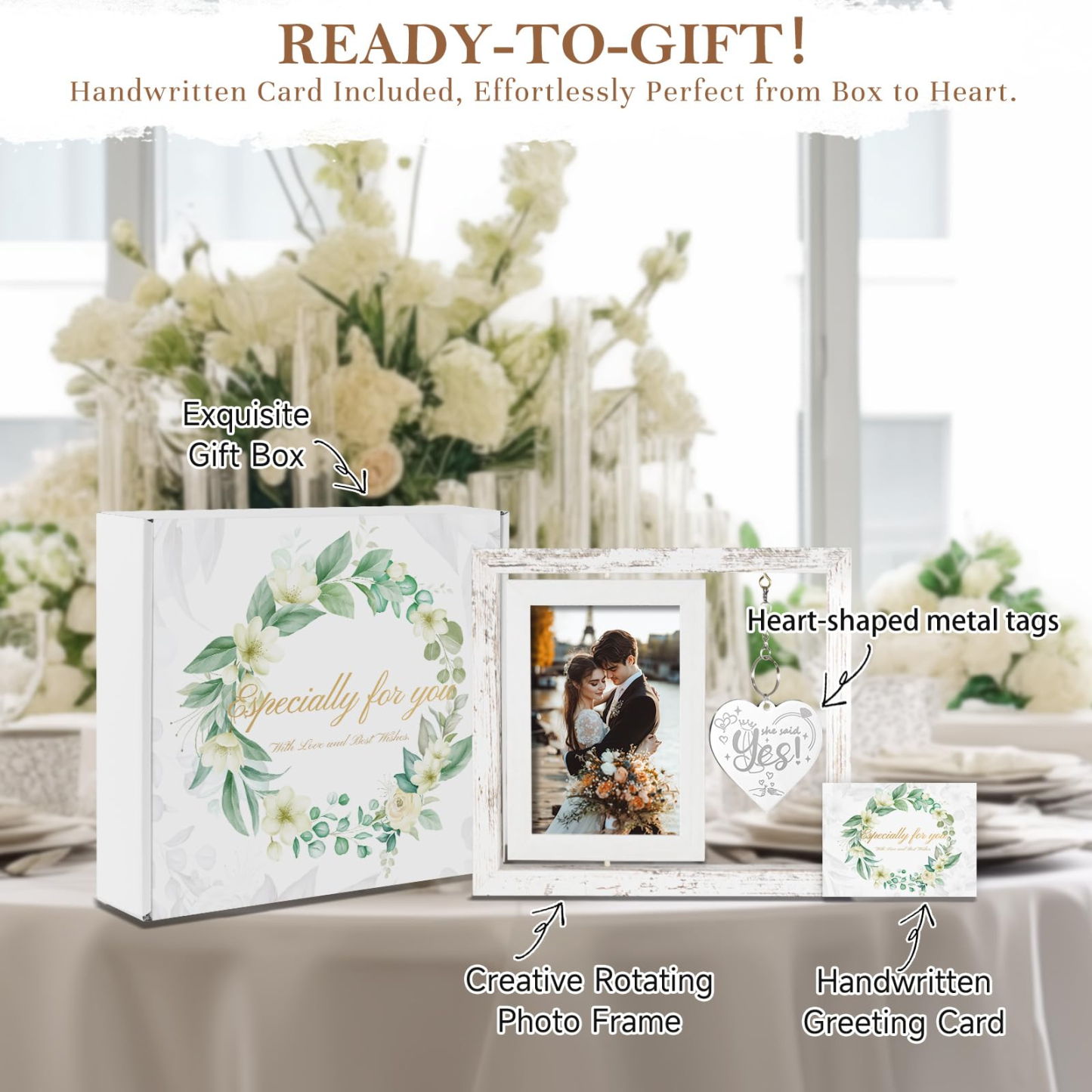 Wedding Gifts for Couples 2026, Engagement Gifts for Couples, Personalized Mr and Mrs Wedding Gift for Newlyweds, Bridal Shower Gift for Bride to Be, Rotating Floating Wedding Picture Frame
