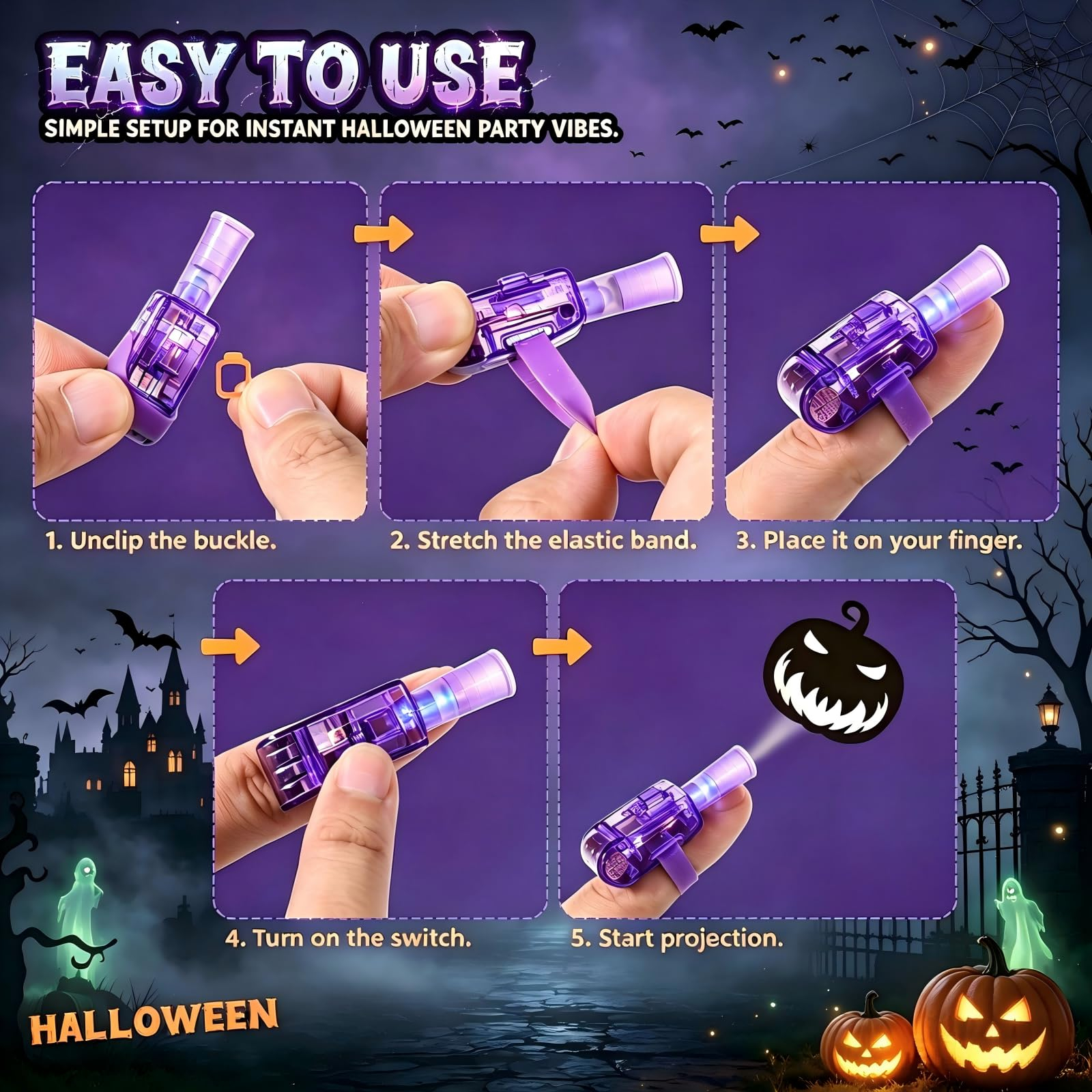 36pcs Halloween LED Finger Lights, Halloween Party Favors for Kids LED Light Up Toys Classroom Rewards Gifts, Halloween Treats Goody Bag Filler