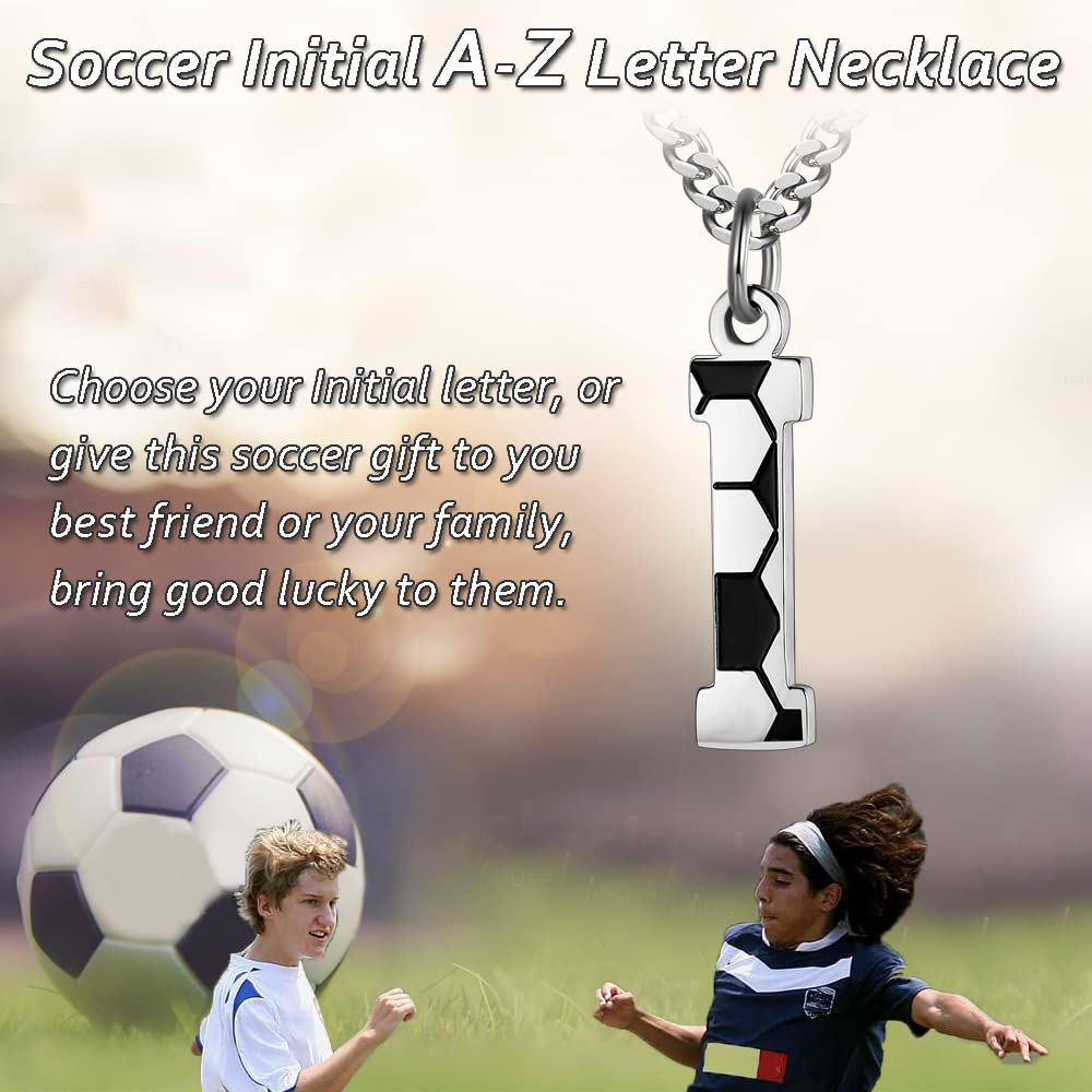Initial A-Z Letter Soccer Necklace for Men - Charm Pendant With Stainless Steel