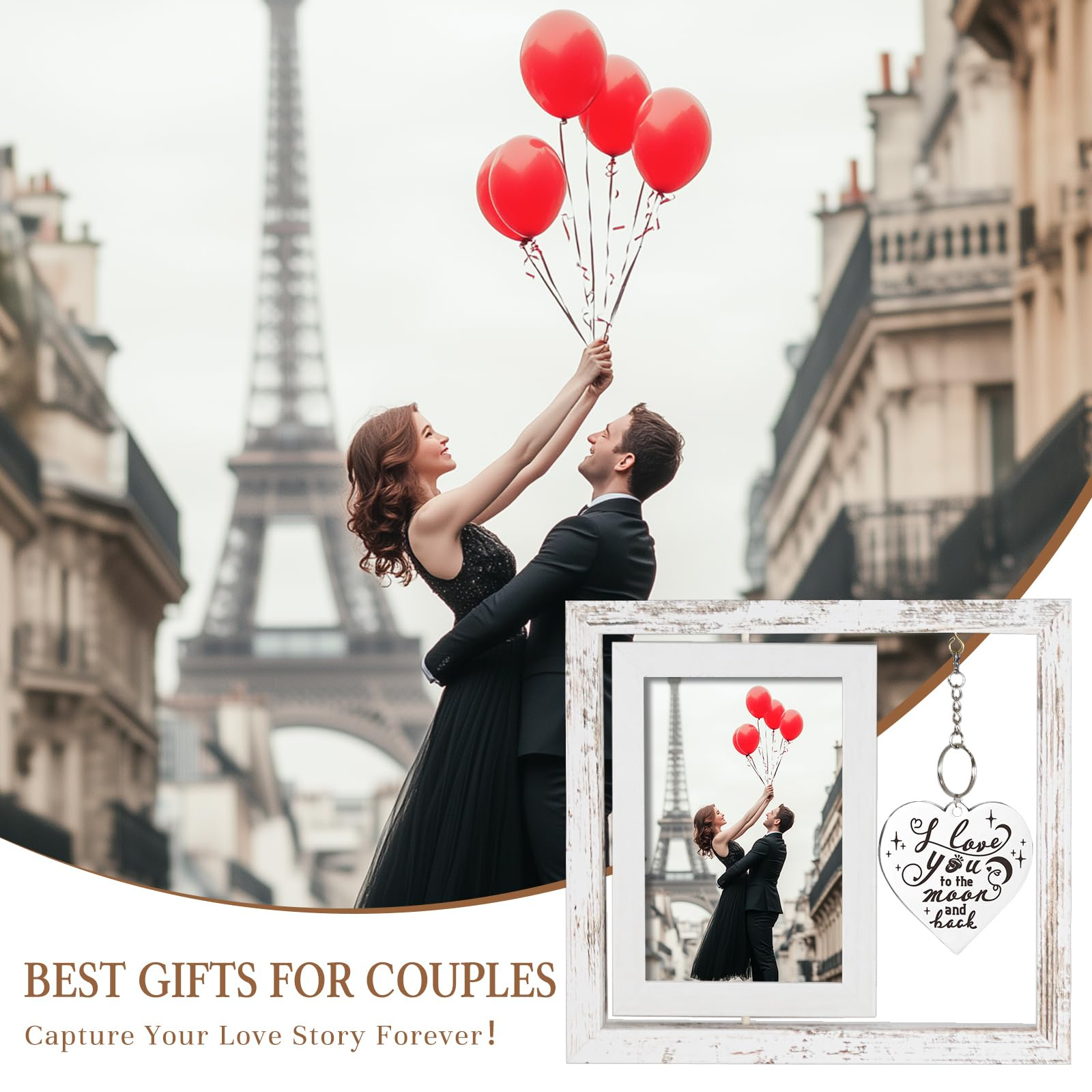 Wedding Gifts for Couples 2026, Engagement Gifts for Couples, Personalized Mr and Mrs Wedding Gift for Newlyweds, Bridal Shower Gift for Bride to Be, Rotating Floating Wedding Picture Frame