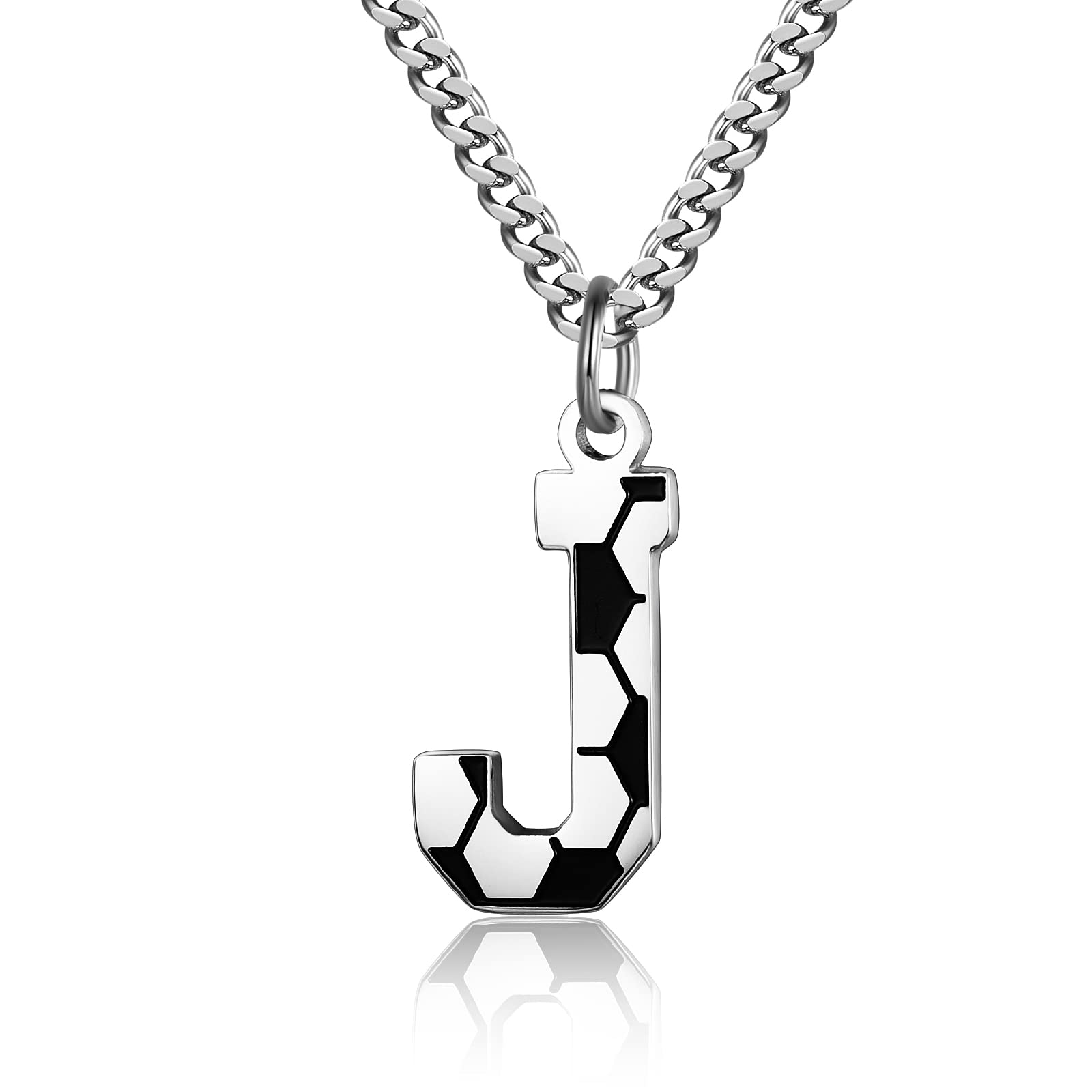 Initial A-Z Letter Soccer Necklace for Men - Charm Pendant With Stainless Steel