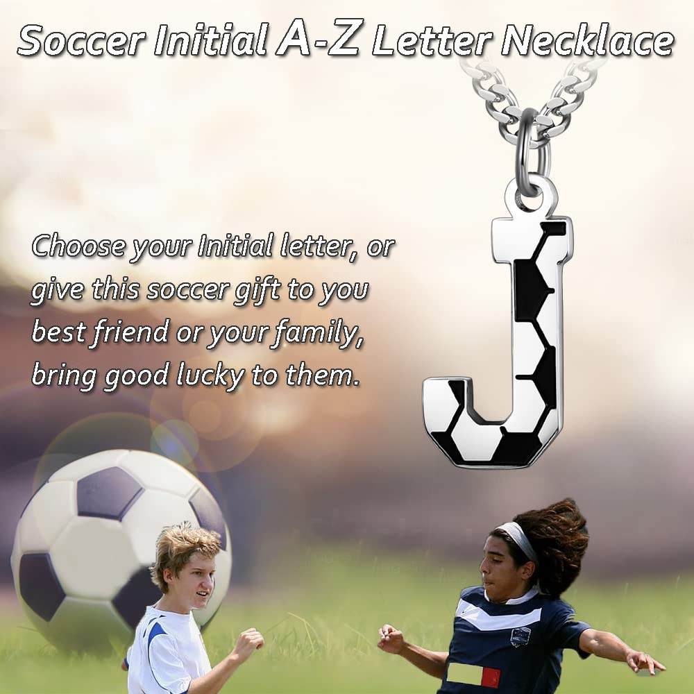 Initial A-Z Letter Soccer Necklace for Men - Charm Pendant With Stainless Steel