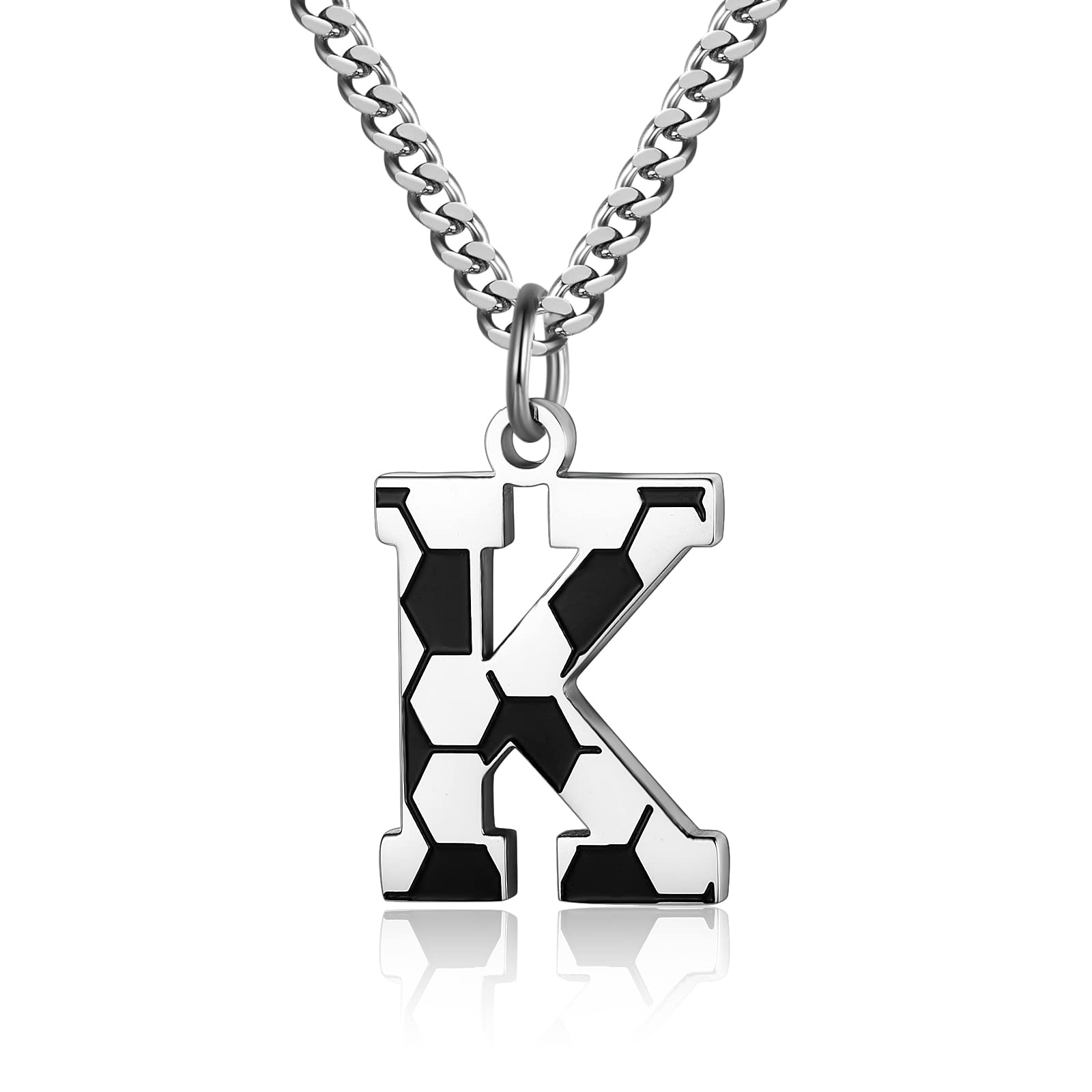 Initial A-Z Letter Soccer Necklace for Men - Charm Pendant With Stainless Steel