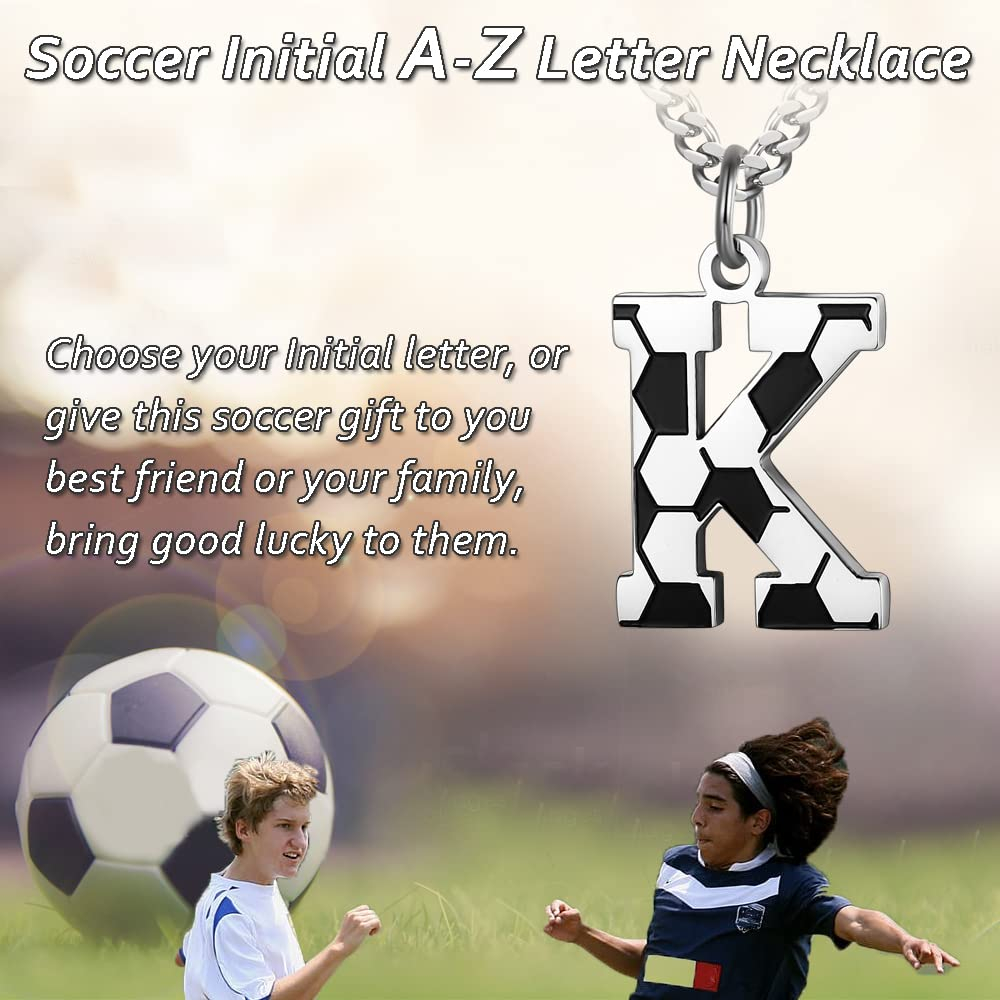 Initial A-Z Letter Soccer Necklace for Men - Charm Pendant With Stainless Steel