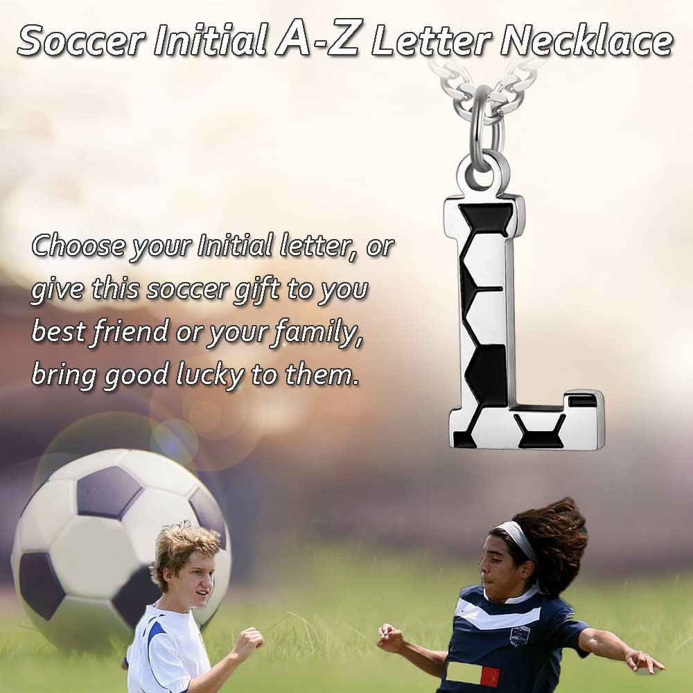 Initial A-Z Letter Soccer Necklace for Men - Charm Pendant With Stainless Steel