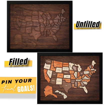 Wooden USA Travel Map Puzzle 50 States United States Puzzle Wall Decor for Home Office Record Your Journey Gift for Adults Families-Pawsmeowz