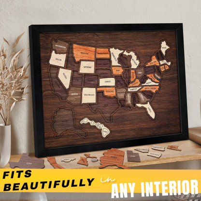 Wooden USA Travel Map Puzzle 50 States United States Puzzle Wall Decor for Home Office Record Your Journey Gift for Adults Families-Pawsmeowz