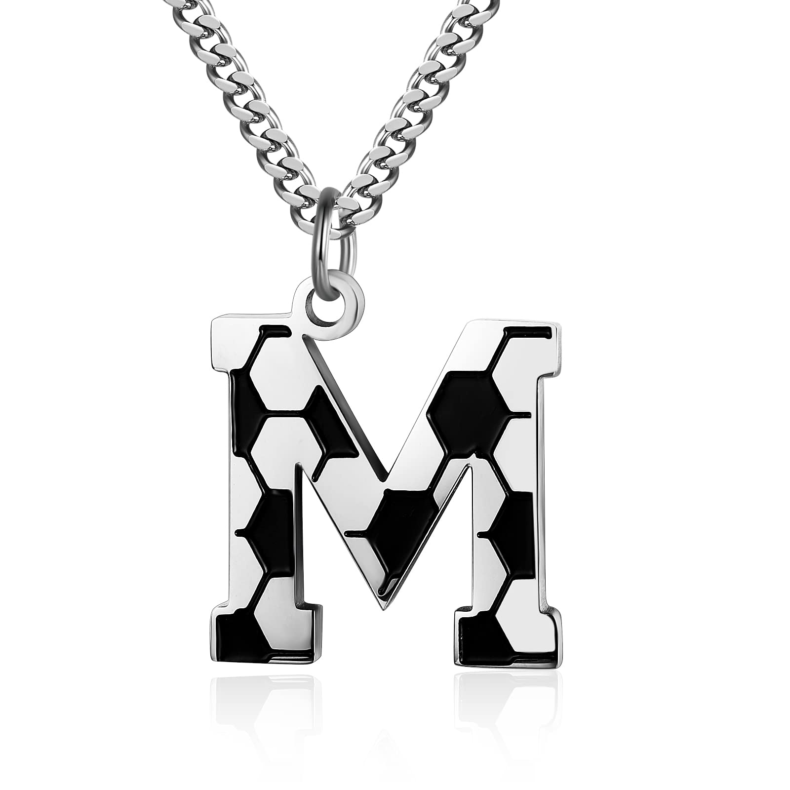 Initial A-Z Letter Soccer Necklace for Men - Charm Pendant With Stainless Steel