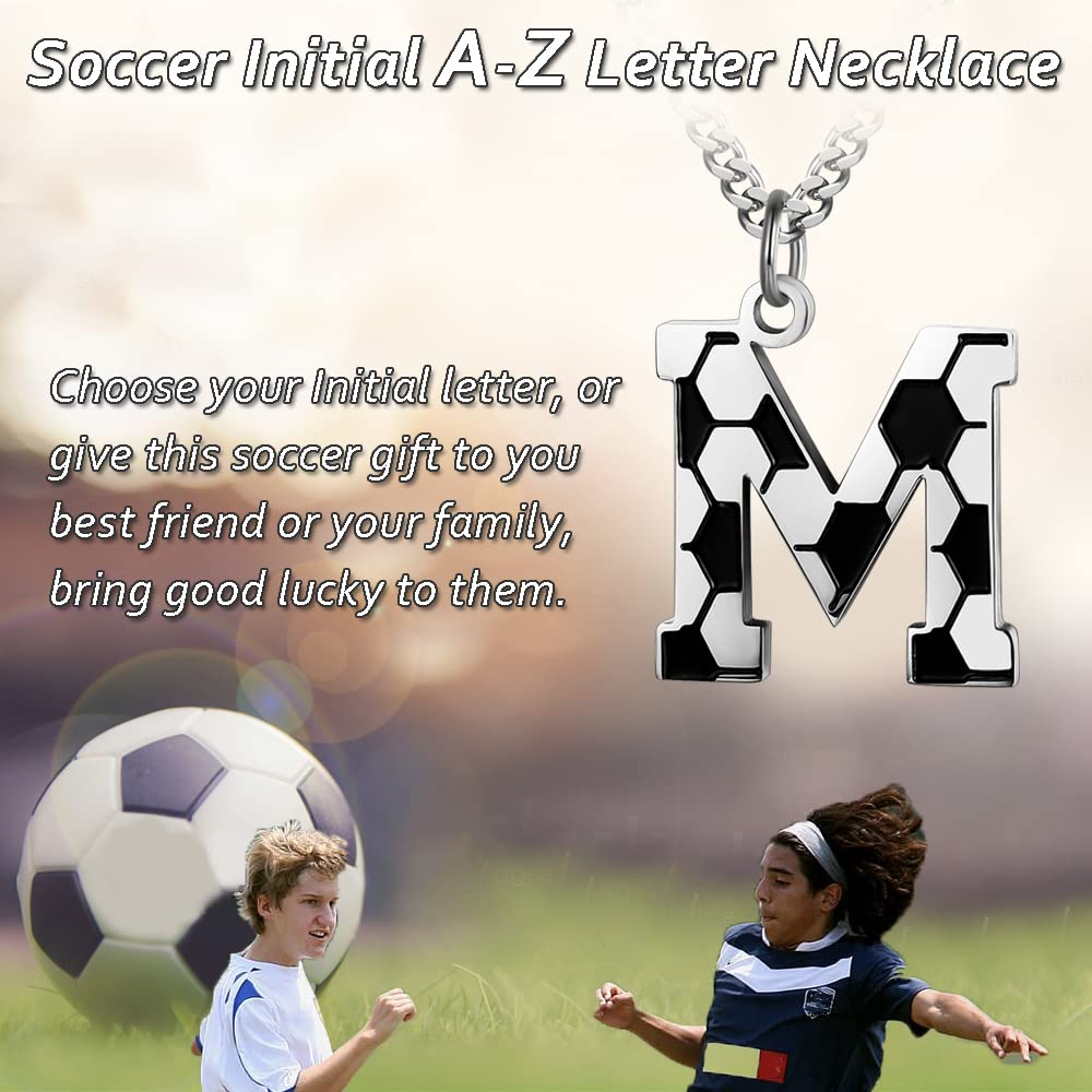 Initial A-Z Letter Soccer Necklace for Men - Charm Pendant With Stainless Steel