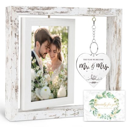 Wedding Gifts for Couples 2026, Engagement Gifts for Couples, Personalized Mr and Mrs Wedding Gift for Newlyweds, Bridal Shower Gift for Bride to Be, Rotating Floating Wedding Picture Frame