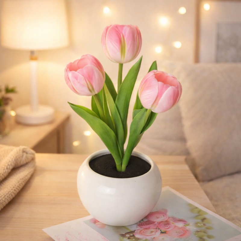 LED Tulip Night Light Dimmable Plug-in Romantic Flower Lamp Artificial Bloom Mother’s Day Gift