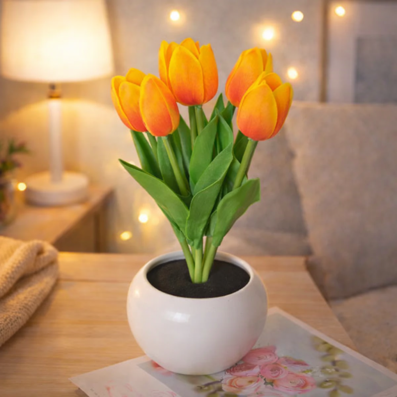 LED Tulip Night Light Dimmable Plug-in Romantic Flower Lamp Artificial Bloom Mother’s Day Gift