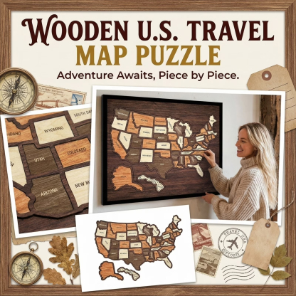 Wooden USA Travel Map Puzzle 50 States United States Puzzle Wall Decor for Home Office Record Your Journey Gift for Adults Families-Pawsmeowz