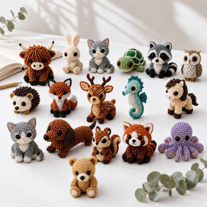 3D Beaded Animal Figurine DIY Kit Handmade Forest & Sea Creature Craft Set for Home Decor Beaded Animal Collectible DIY Bead Animal Kit