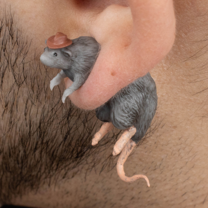 Custom Hats 3D Printed Rat Earrings Hand Painted Rat Earrings Quirky 3D Printed Studs Funny Jewelry Gifts For Her