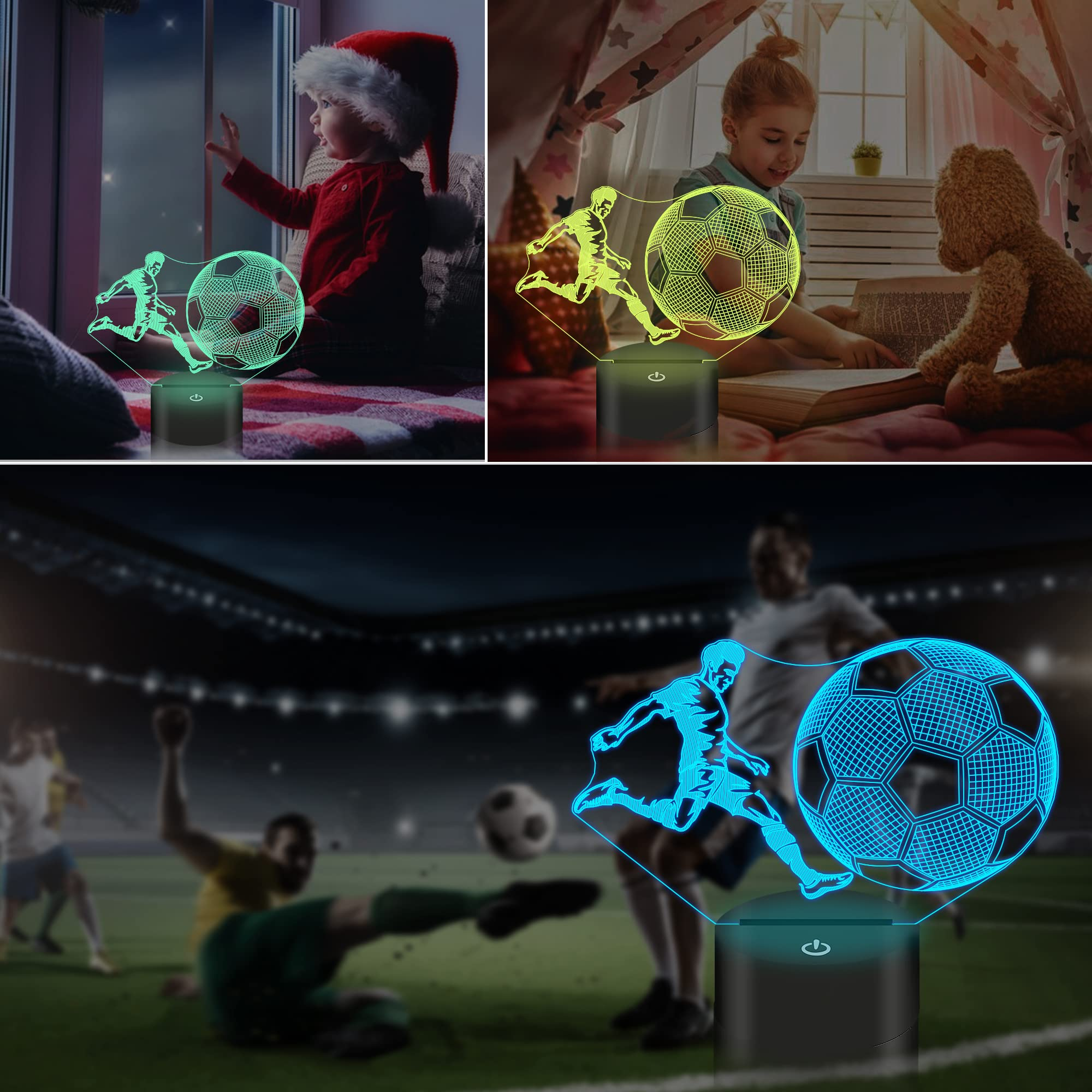 Soccer Night Light Gifts for Boys Girls, Soccer Light 3D Illusion Lamp Futbol with 16 Colors, Flashing Changing for Kids 8-12 Birthday Christmas Ornament Gifts Bedroom Decor