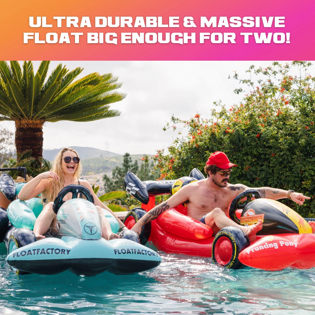 Formula Float | Race Car Winter Sled & Pool Float for Adults, Kids & Family | Giant Inflatable Toy Floatie | Summer & Winter Accessory | Durable & Heavy Duty Lounger