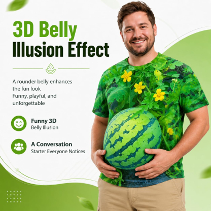 Funny 3D Watermelon Belly T Shirt for Men, Summer Fruit Graphic Tee, Novelty Dad BOD Shirt for BBQ Beach Party