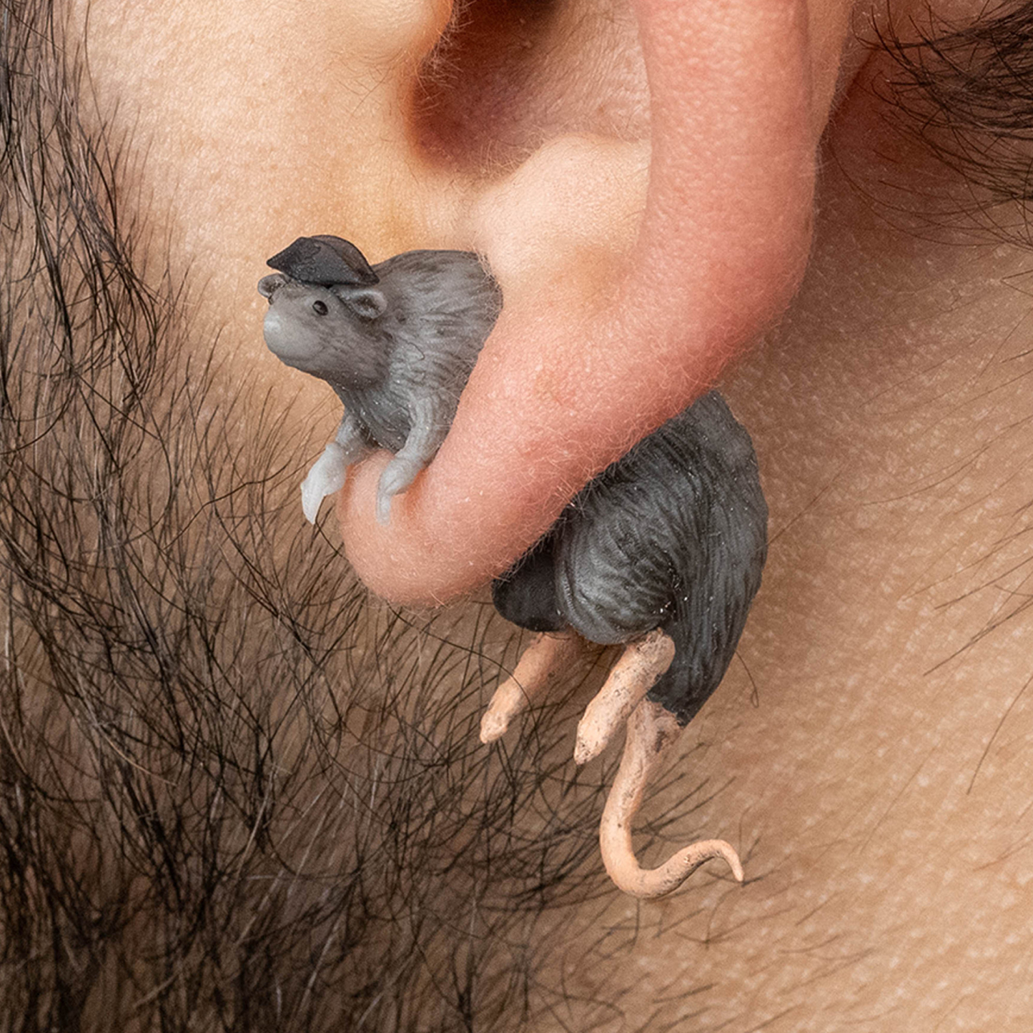 Custom Hats 3D Printed Rat Earrings Hand Painted Rat Earrings Quirky 3D Printed Studs Funny Jewelry Gifts For Her