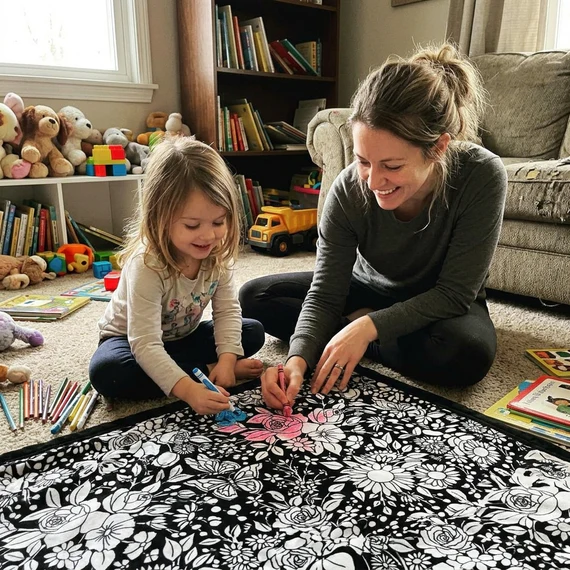 Coloring Blanket with Washable Markers DIY Coloring Blanket Washable Coloring Throw, Family Activity Gift, Stress Relief Craft for Adults and Kids