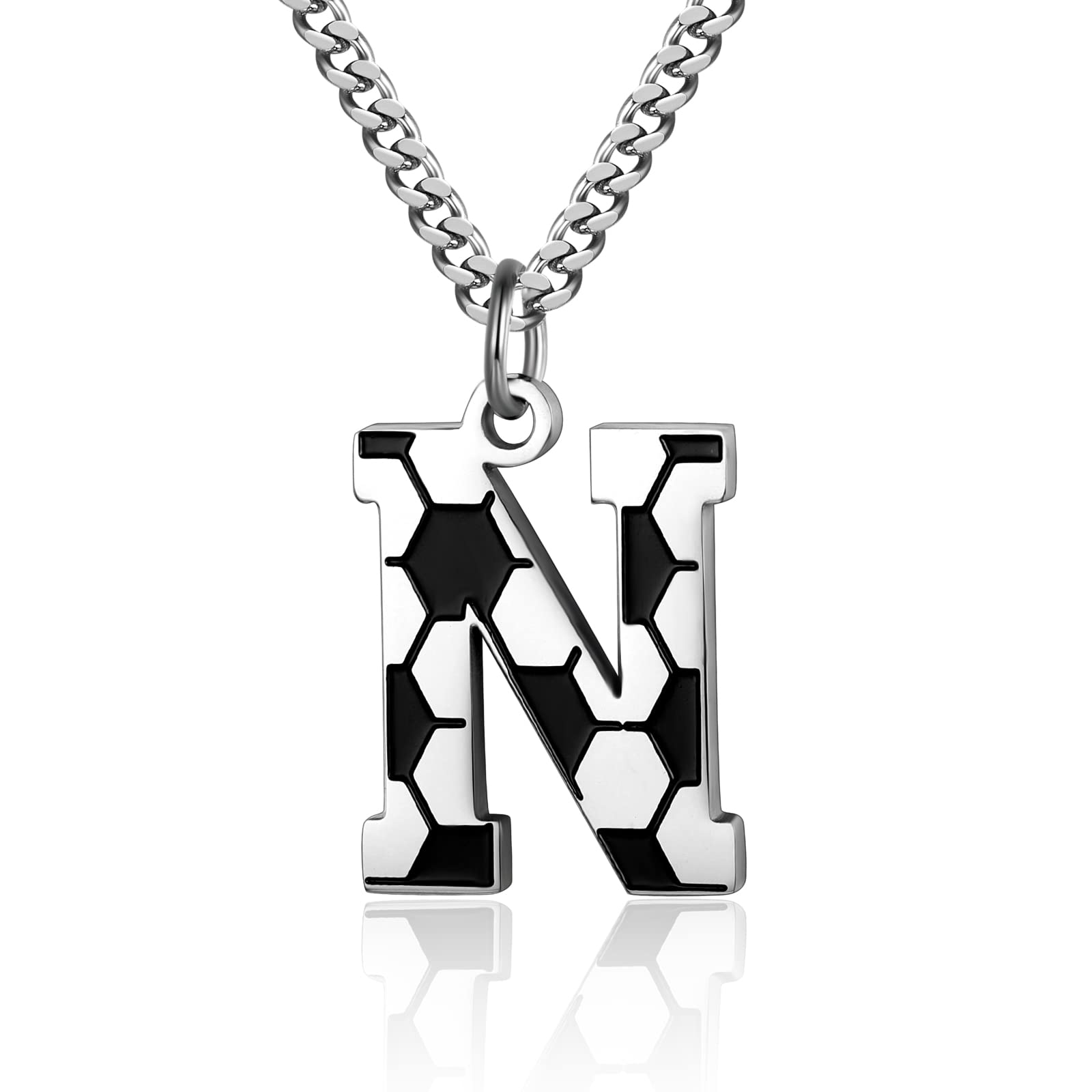Initial A-Z Letter Soccer Necklace for Men - Charm Pendant With Stainless Steel