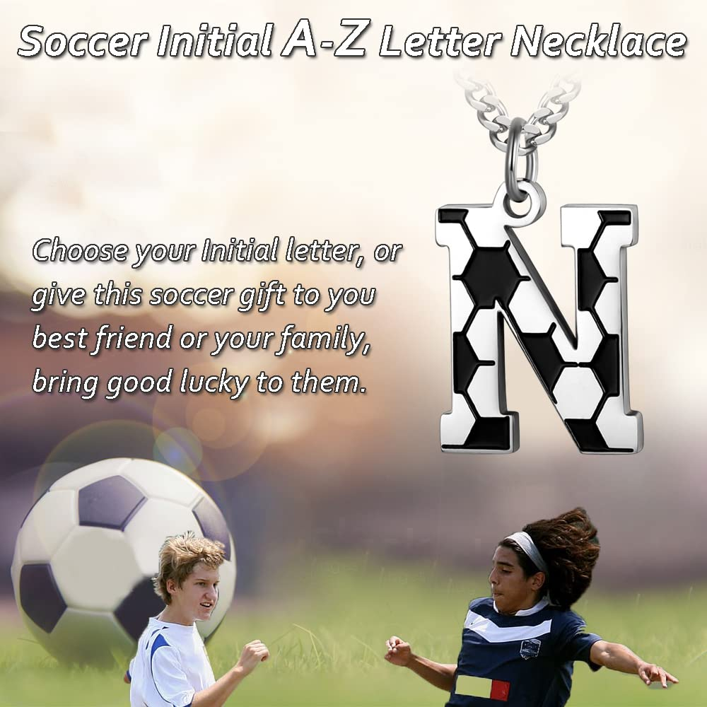 Initial A-Z Letter Soccer Necklace for Men - Charm Pendant With Stainless Steel