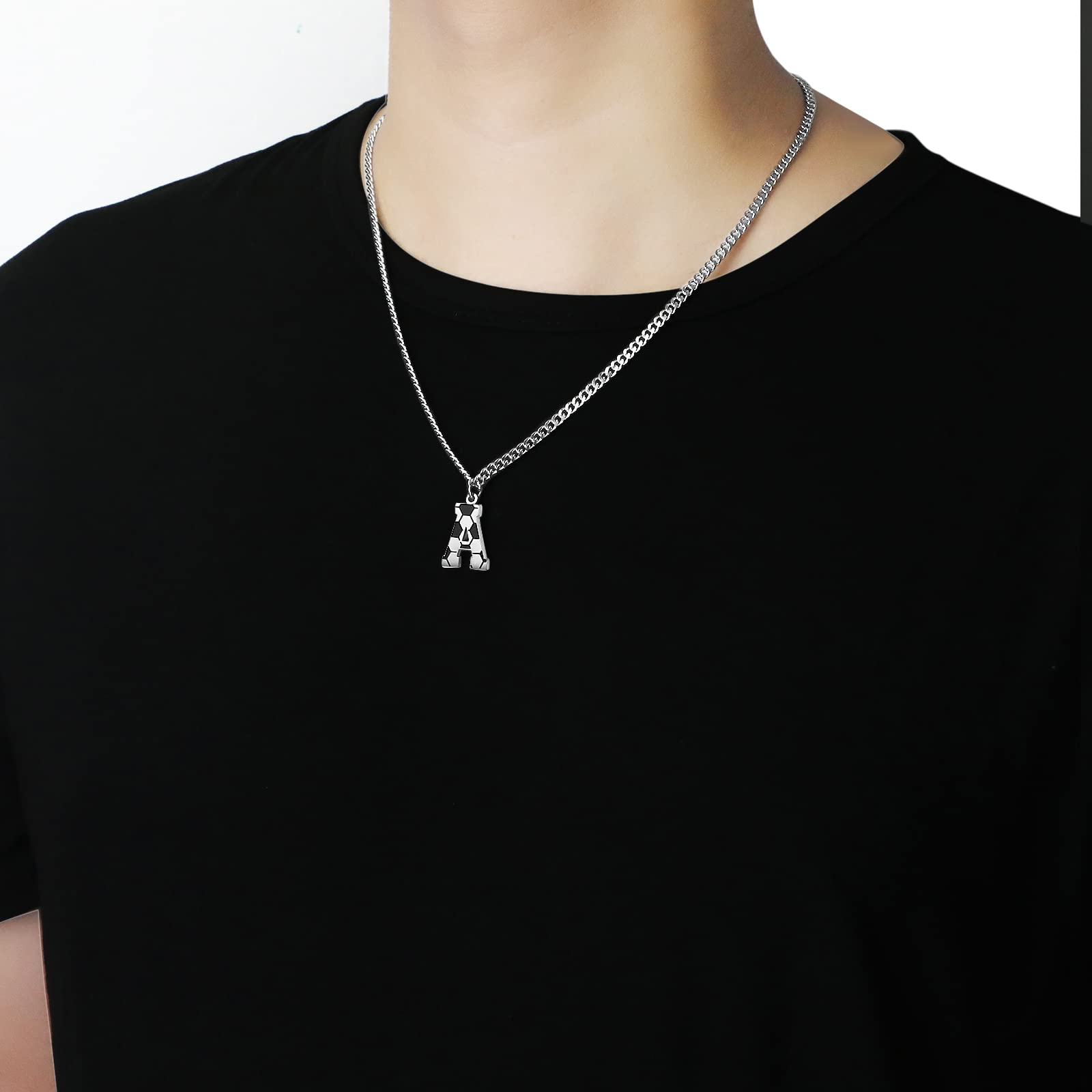 Initial A-Z Letter Soccer Necklace for Men - Charm Pendant With Stainless Steel