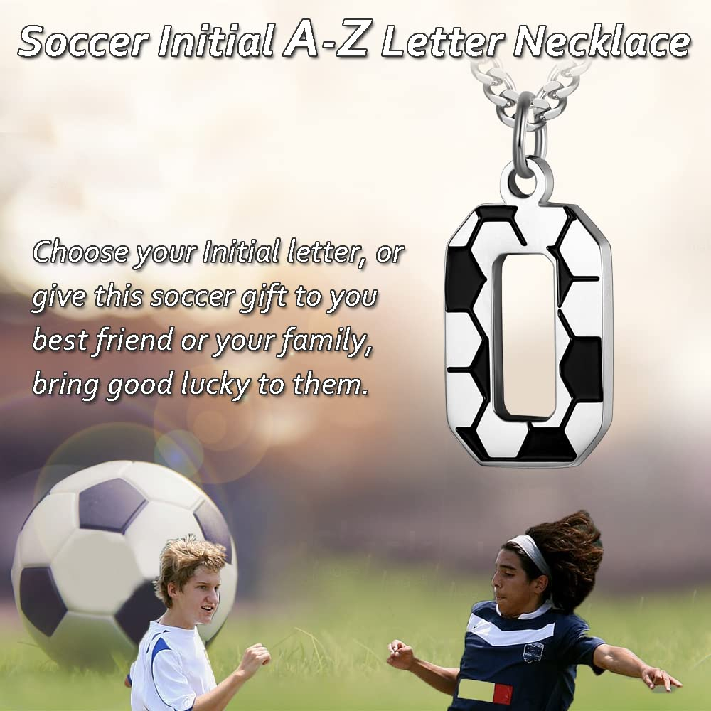 Initial A-Z Letter Soccer Necklace for Men - Charm Pendant With Stainless Steel