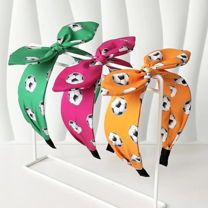 2026 Football Fever Soccer Print Knotted Headband – Trendy Bow Tie Bunny Ear Hair Hoop for Sports Fans and Match Day Accessorizing