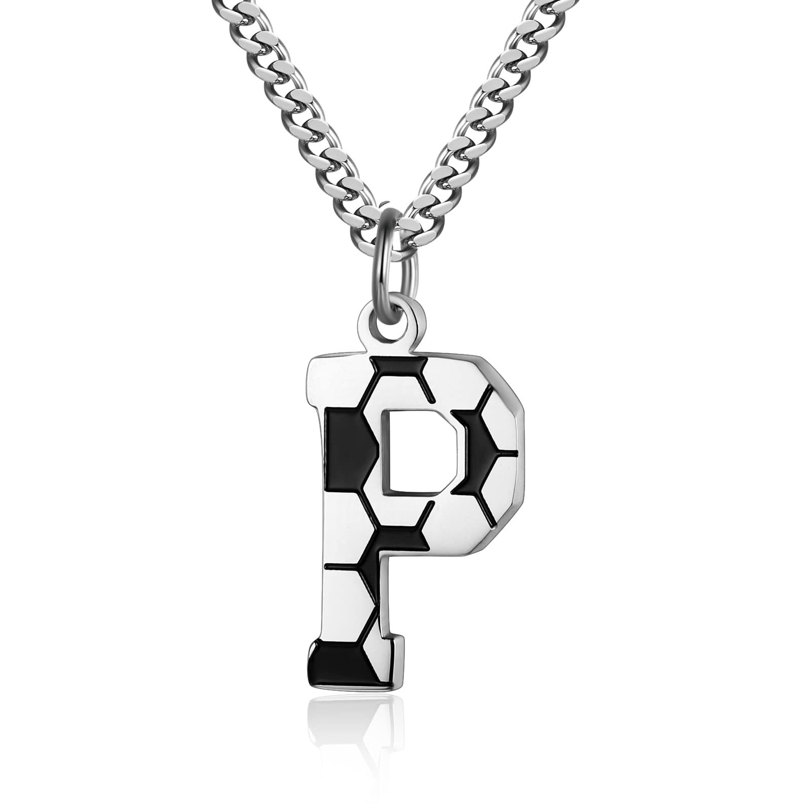 Initial A-Z Letter Soccer Necklace for Men - Charm Pendant With Stainless Steel