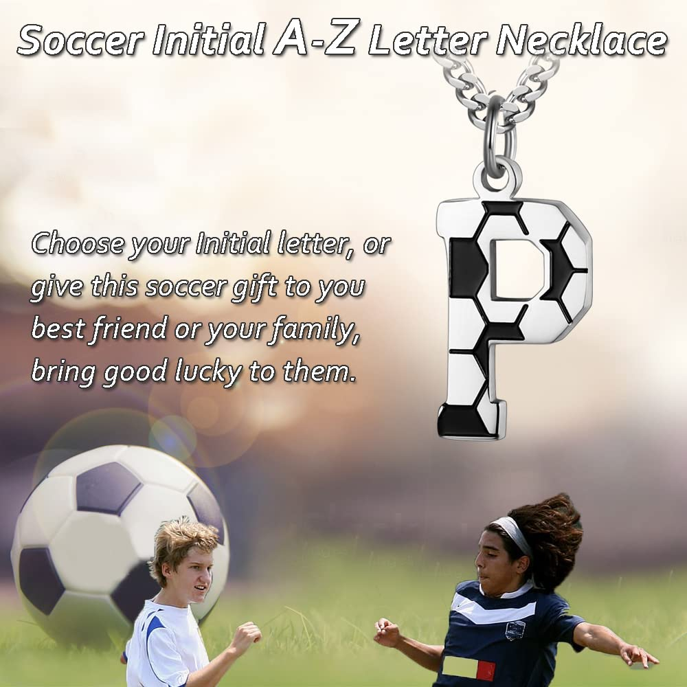 Initial A-Z Letter Soccer Necklace for Men - Charm Pendant With Stainless Steel