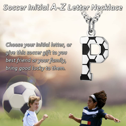 Initial A-Z Letter Soccer Necklace for Men - Charm Pendant With Stainless Steel