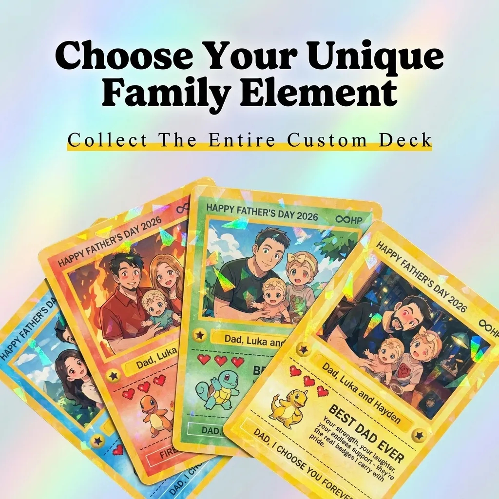 Personalised Father's Day Card - Custom Dad Trading Card with Photo & Names - "Best Dad Ever" Unique Gift for Dad, Grandpa, Husband - Poke Style Collectible Plaque for Father's Day 2026-Pawsmeowz