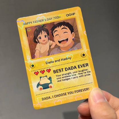 Personalised Father's Day Card - Custom Dad Trading Card with Photo & Names - "Best Dad Ever" Unique Gift for Dad, Grandpa, Husband - Poke Style Collectible Plaque for Father's Day 2026-Pawsmeowz