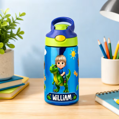 Personalized Cartoon Character BPA-Free 16 oz Transparent Water Bottle with Straw and Name Back to School Gift for Kids