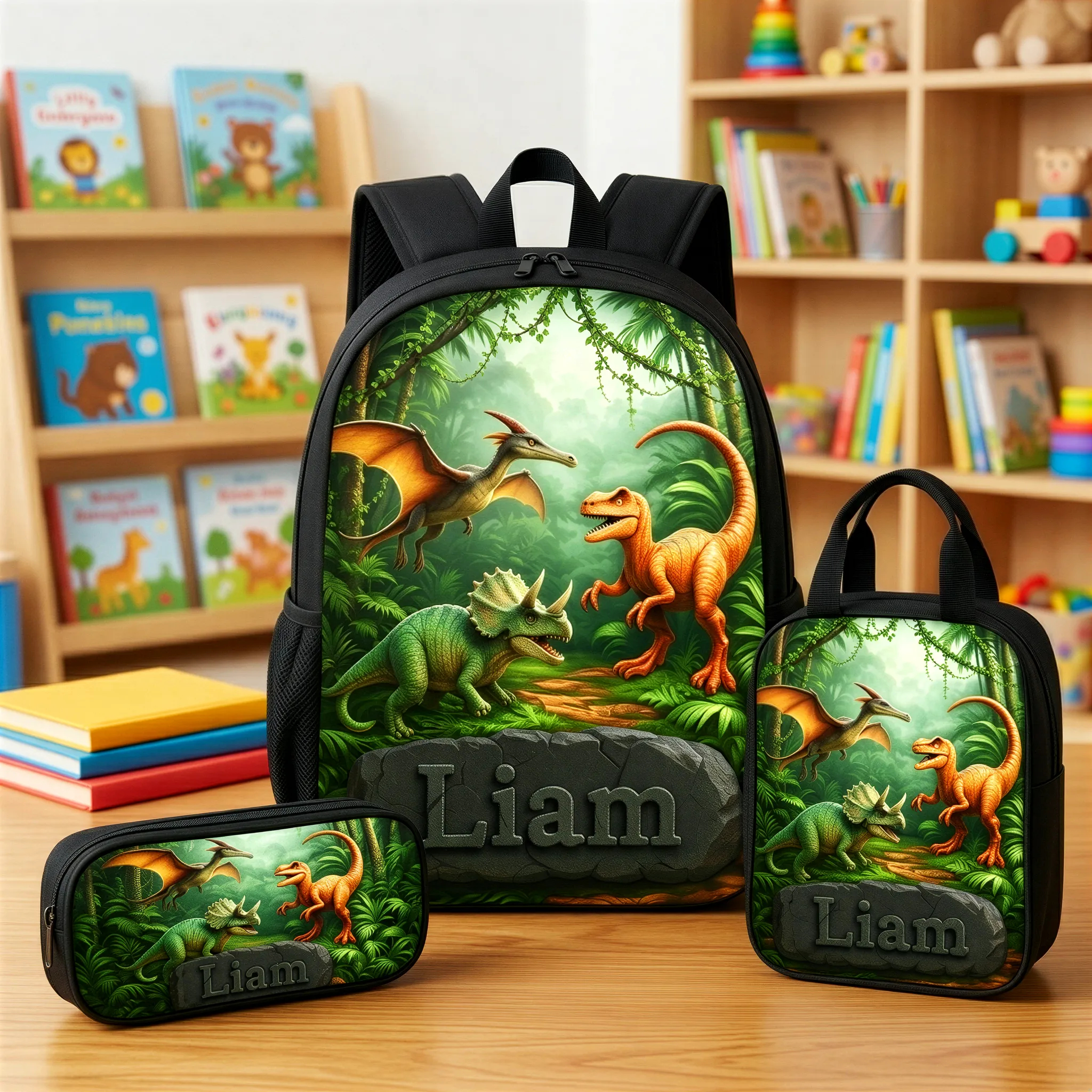 Personalized Kids Dinosaur Backpack Custom Dinosaur Schoolbag For Children