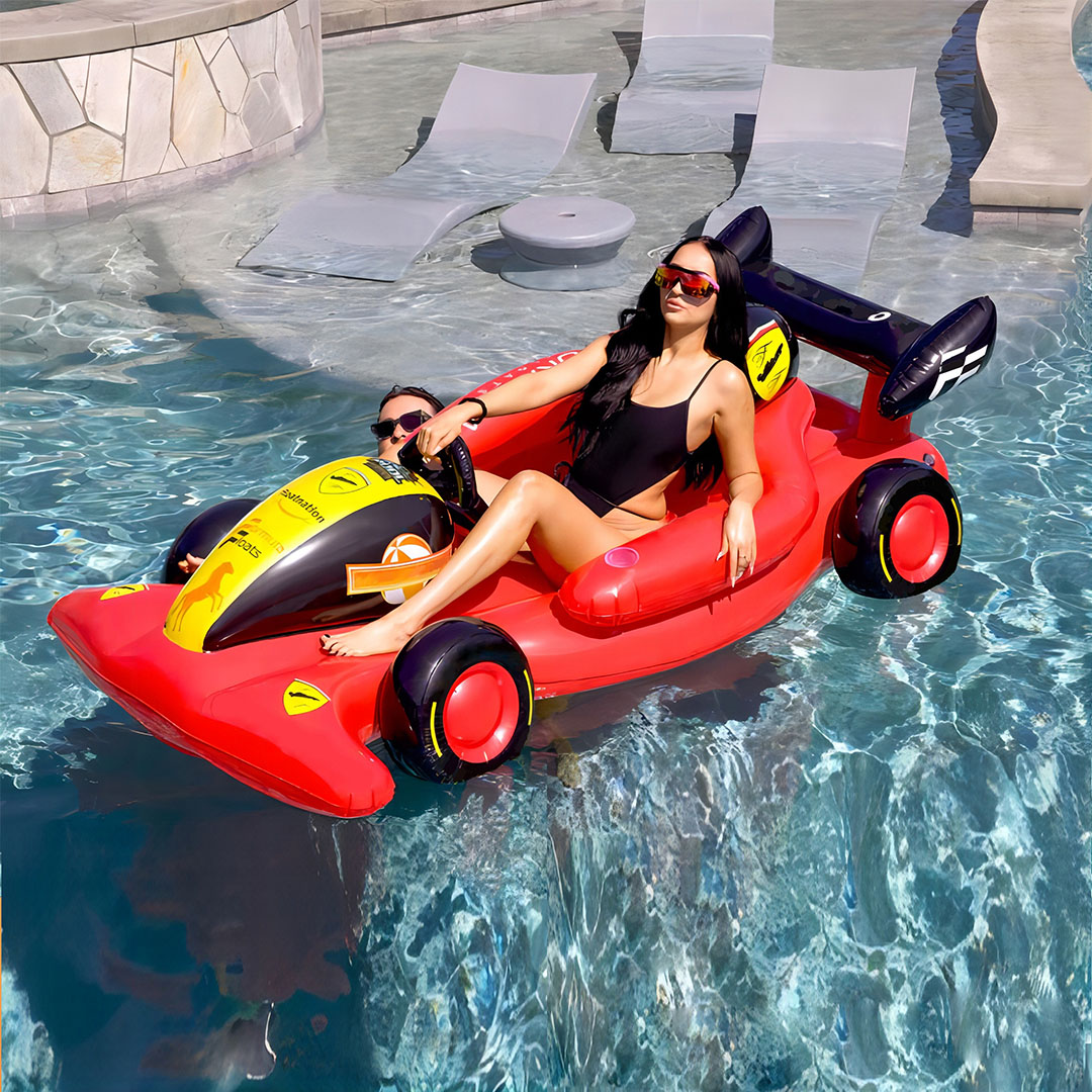 Formula Float | Race Car Winter Sled & Pool Float for Adults, Kids & Family | Giant Inflatable Toy Floatie | Summer & Winter Accessory | Durable & Heavy Duty Lounger