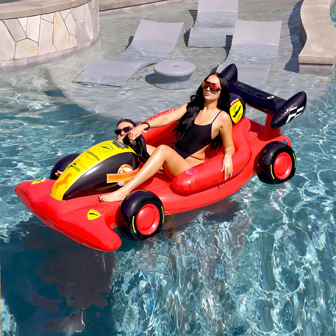 Formula Float | Race Car Winter Sled & Pool Float for Adults, Kids & Family | Giant Inflatable Toy Floatie | Summer & Winter Accessory | Durable & Heavy Duty Lounger